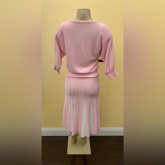 VTG Pink & White Size 12 Knit 🧶 Sweater Top & Full Knee Length 2pc Skit Set - Picture 6 of 13